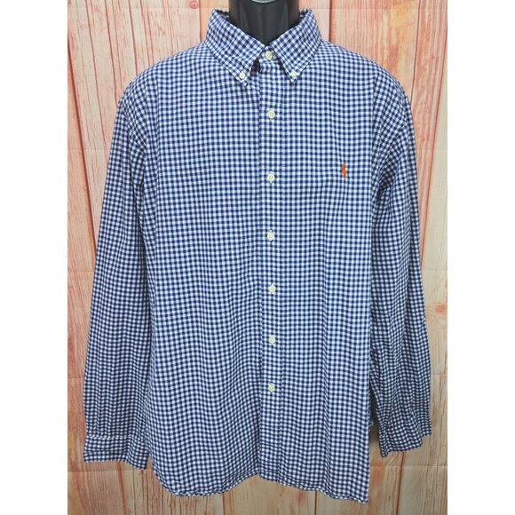 Ralph Lauren Mens Blue Gingham Long Sleeve Dress Shirt XXL Cotton - Picture 1 of 8